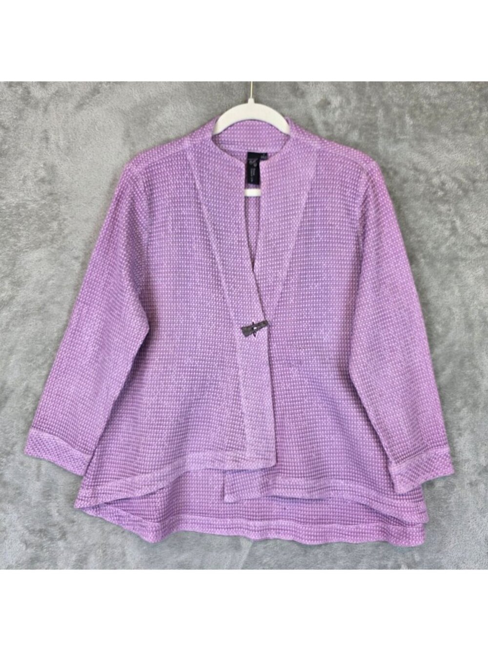 Focus Casual Life Cardigan Sweater Womens S Purple Waffle Knit Toggle Open Front